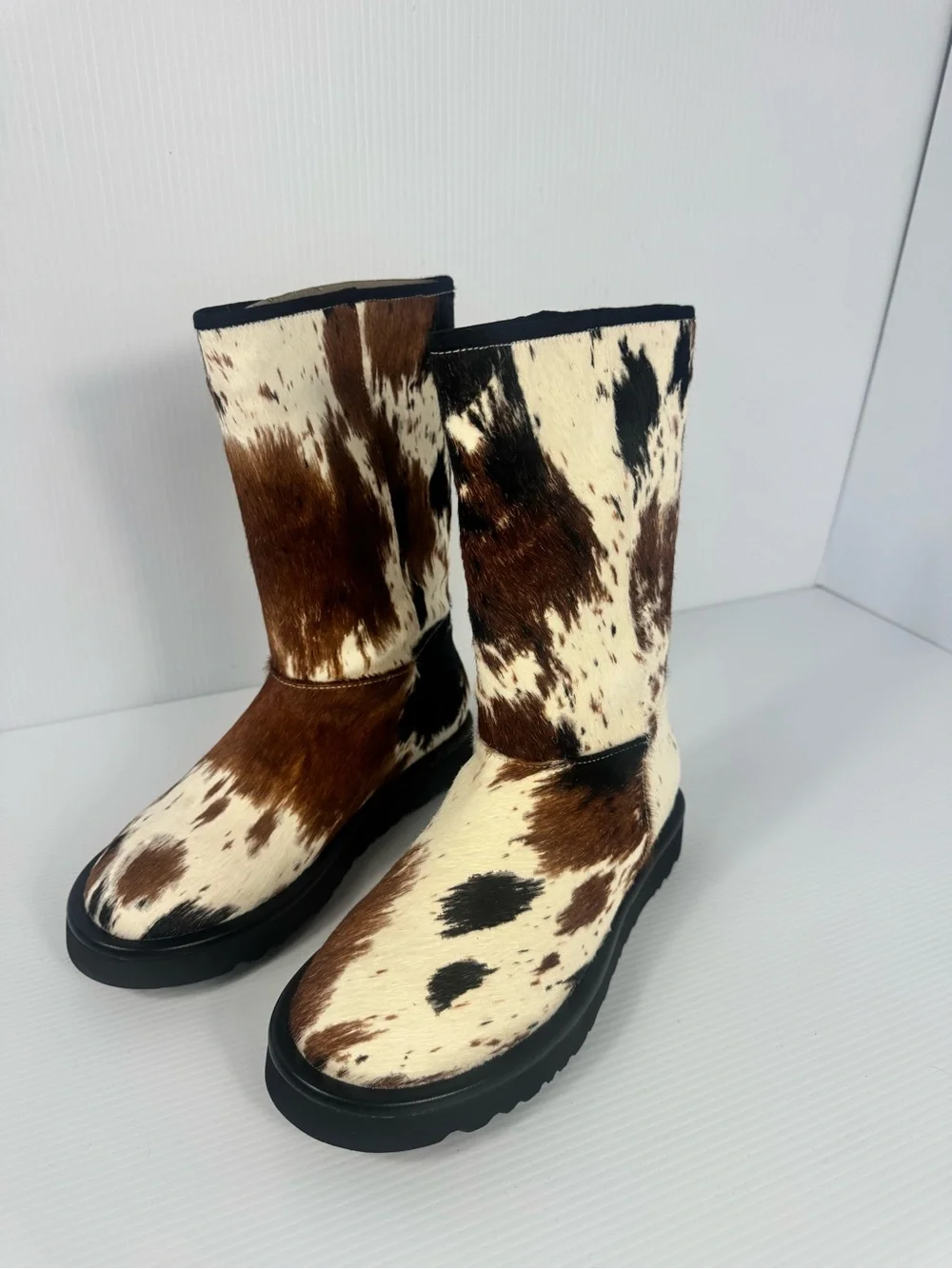Cowhide Mid-Calf Fur Boot - Brown & Cream